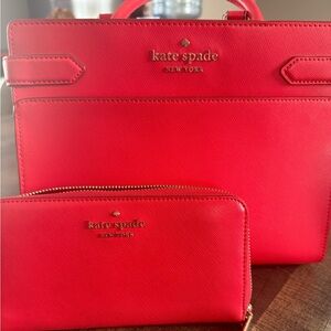 kate spade Red Saffiano Leather Tote with Zip Wallet